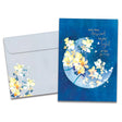 blue card with moon and flowers with words saying and they danced by the light of the moon 