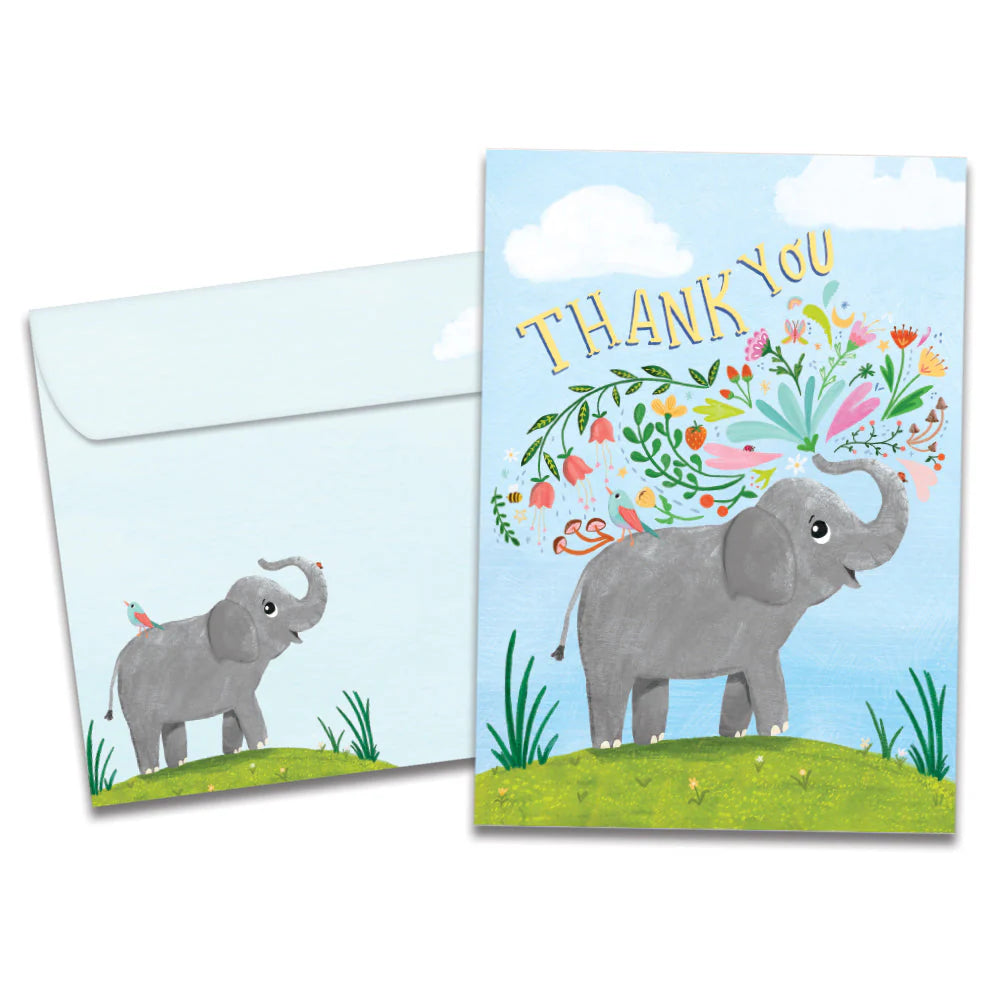 Elephant Flowers Thank You Greeting Card