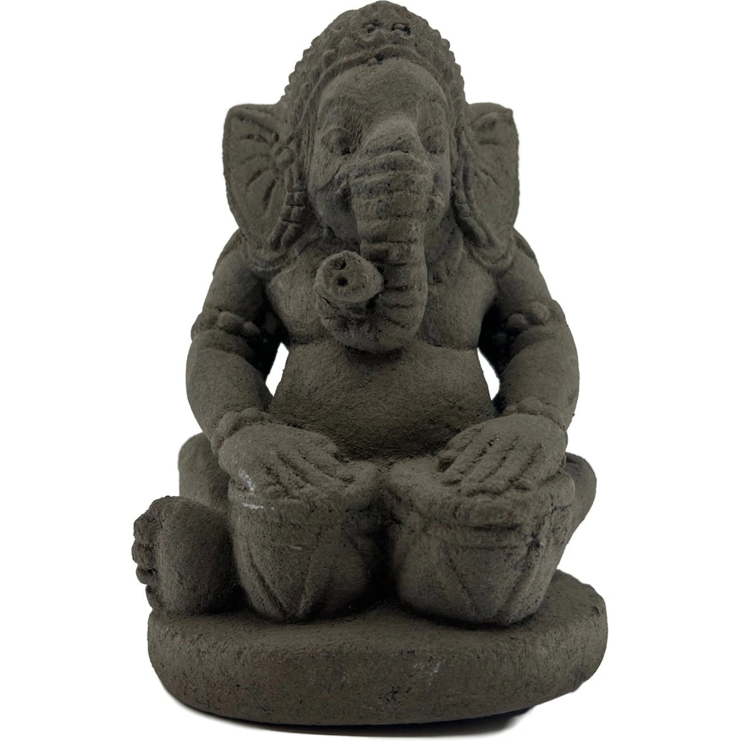 8-inch gray stone statue of Ganesha playing a drum.