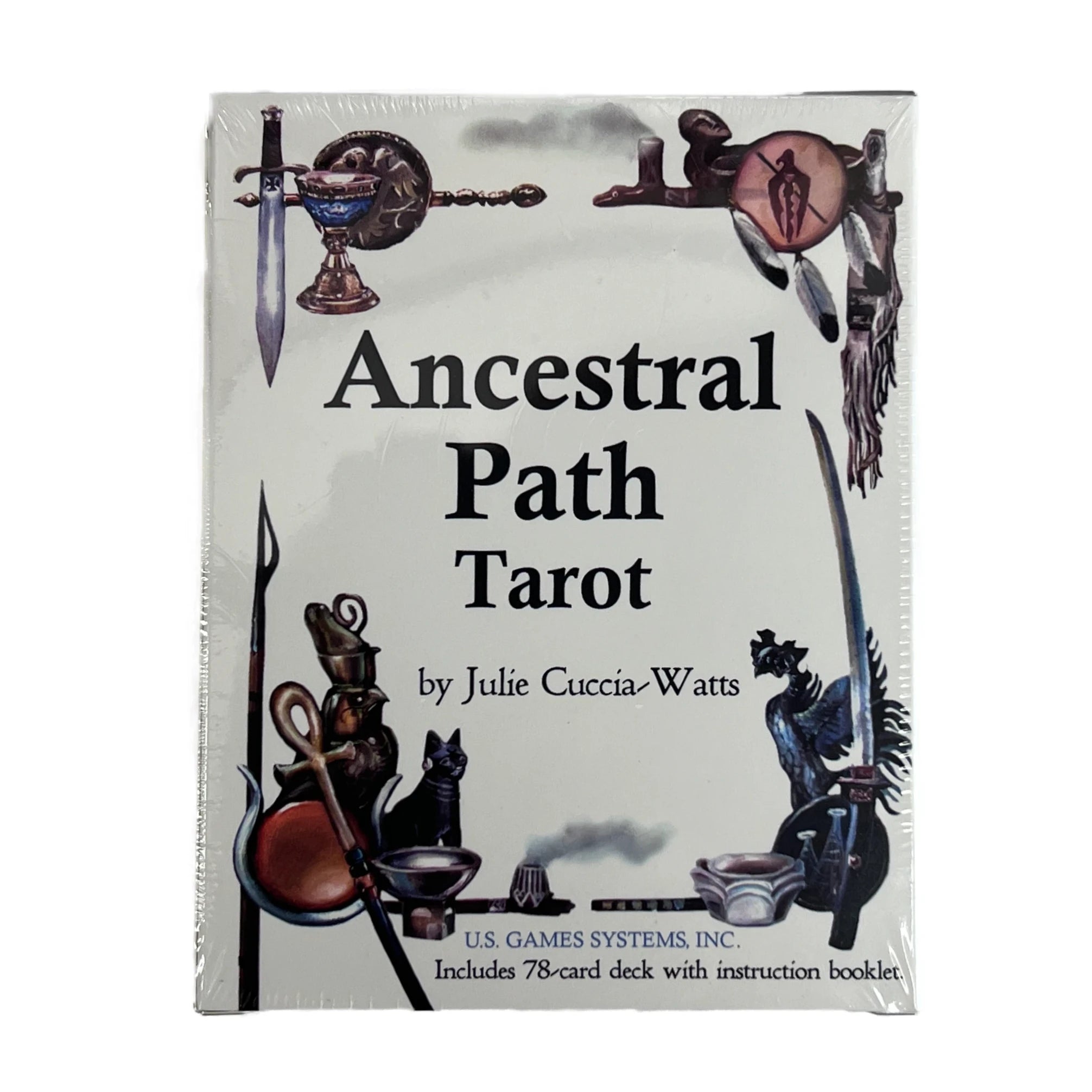 Ancestral Path Tarot White box with images of mystic tools 