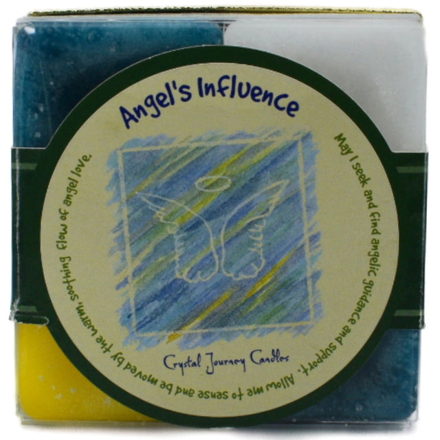 Angel's Influence Candle Set with blue, white, green, and yellow candles.