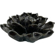 Black Lotus Incense Burner sm - Black ceramic incense burner shaped like a lotus flower