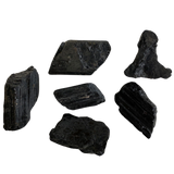 Black Tourmaline Raw md - Group of black tourmaline crystals, radiating energy for negativity deflection and spiritual cleansing.