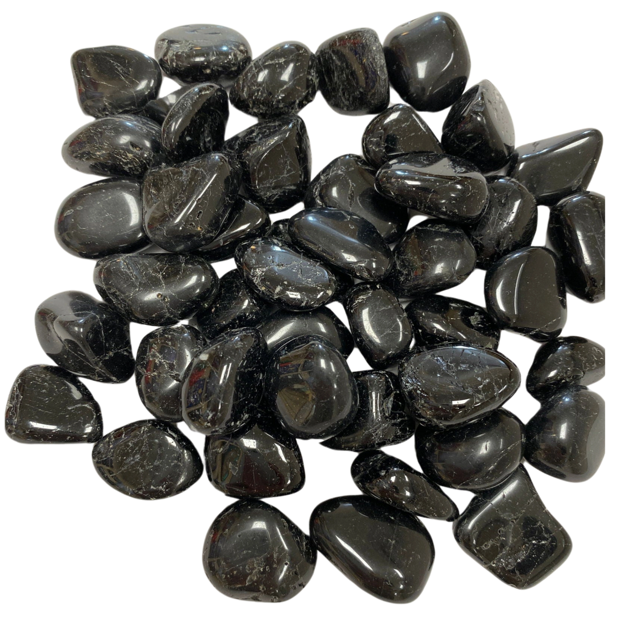 Black Tourmaline Tumbled - Smooth, black tumbled stone.