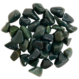 Polished bloodstone tumbled stone, featuring deep green with flecks of red.