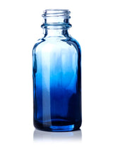 1 oz blue-shaded clear glass boston round bottle with plastic cap