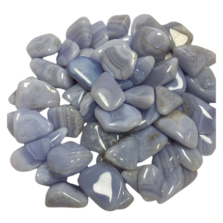 Blue Lace Agate Tumbled - Several vibrant blue lace agate tumbled stone with a smooth, polished surface and delicate white banding.