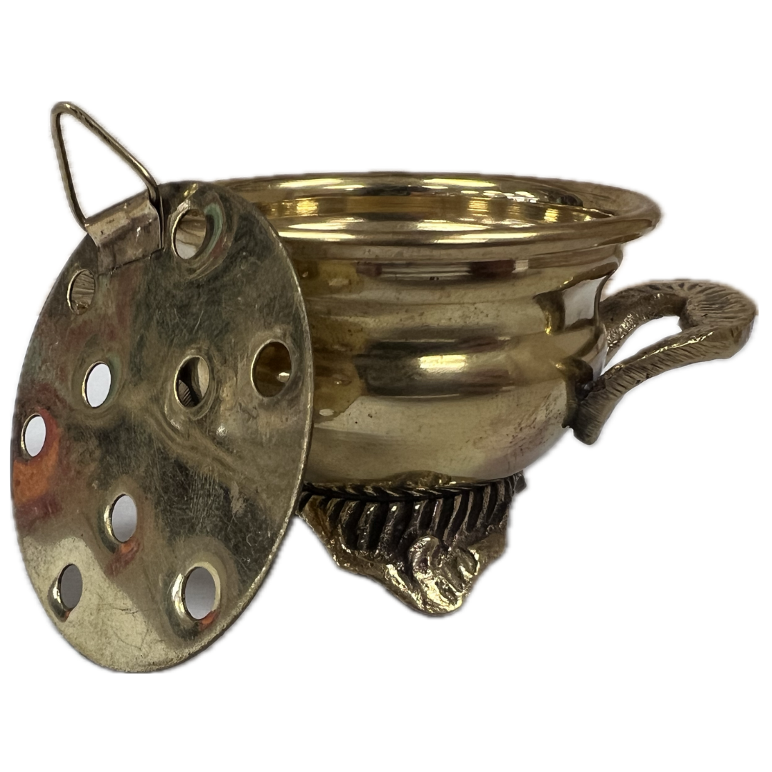 Brass Cauldron Incense Burner with lid off