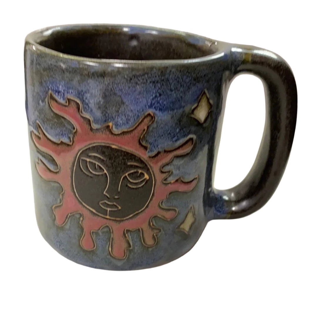 Celestial Blue Mug 16oz - Large stoneware mug with image of sun 