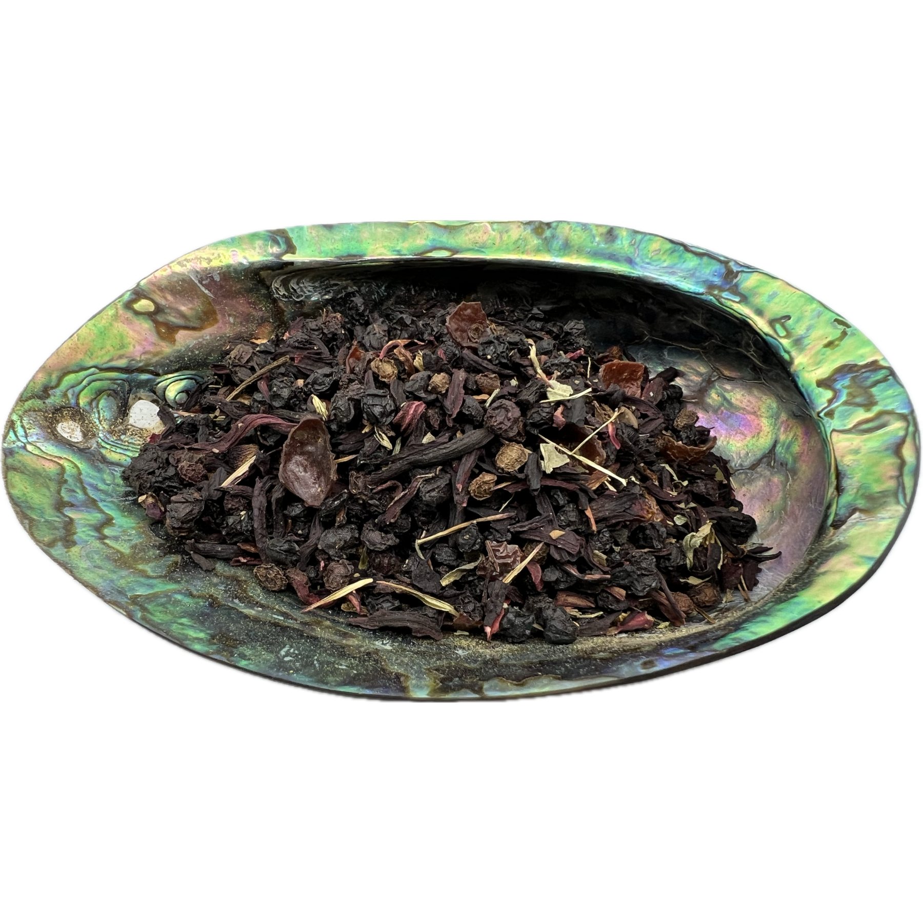 Dried Elderberry Support Tea Organic placed on a colorful shell bowl