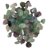 Tumbled Fluorite stones in various shades of purple, green, and blue.