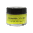 Frankincense Resin Incense in a clear jar with a black lid.