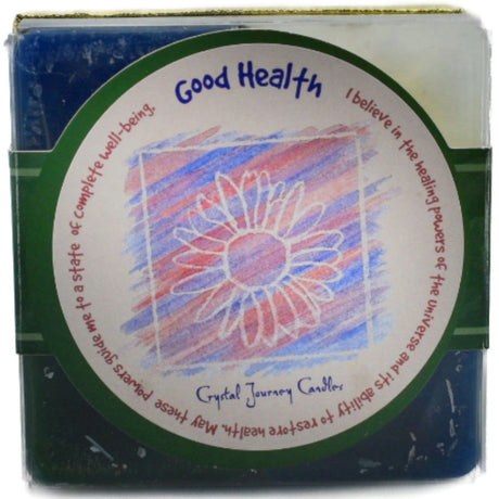 Good Health Candle Set with blue, purple, green, and white candles.