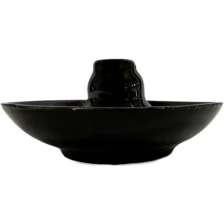 Gourd Incense Burner - round black dish shape with a center bubble to hold incense stick 