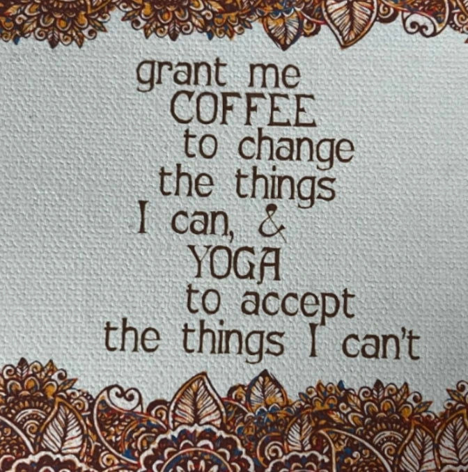 Grant Me Coffee canvas magnet with inspirational quote and mandala border.