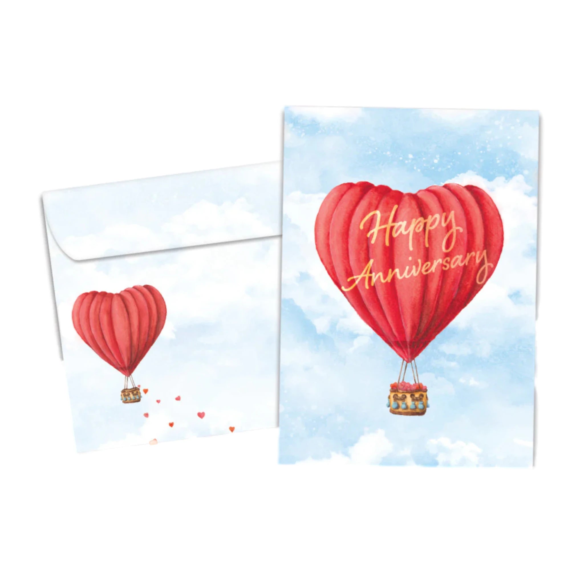 Happy Anniversary with  Hot air balloon shaped like a heart 