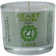 Heart Chakra candle with white label and rose geranium scent.