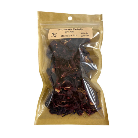 Dried hibiscus petals in a clear plastic bag.