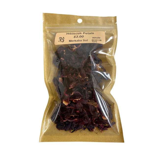 Dried hibiscus petals in a clear plastic bag.