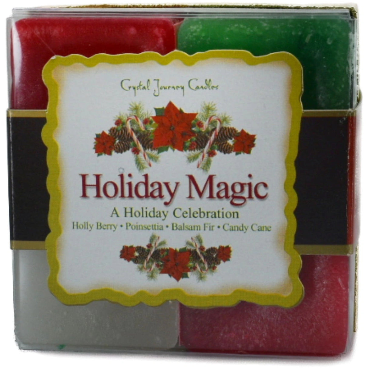 Holiday Magic Candle Set with red, green, white, and purple candles.