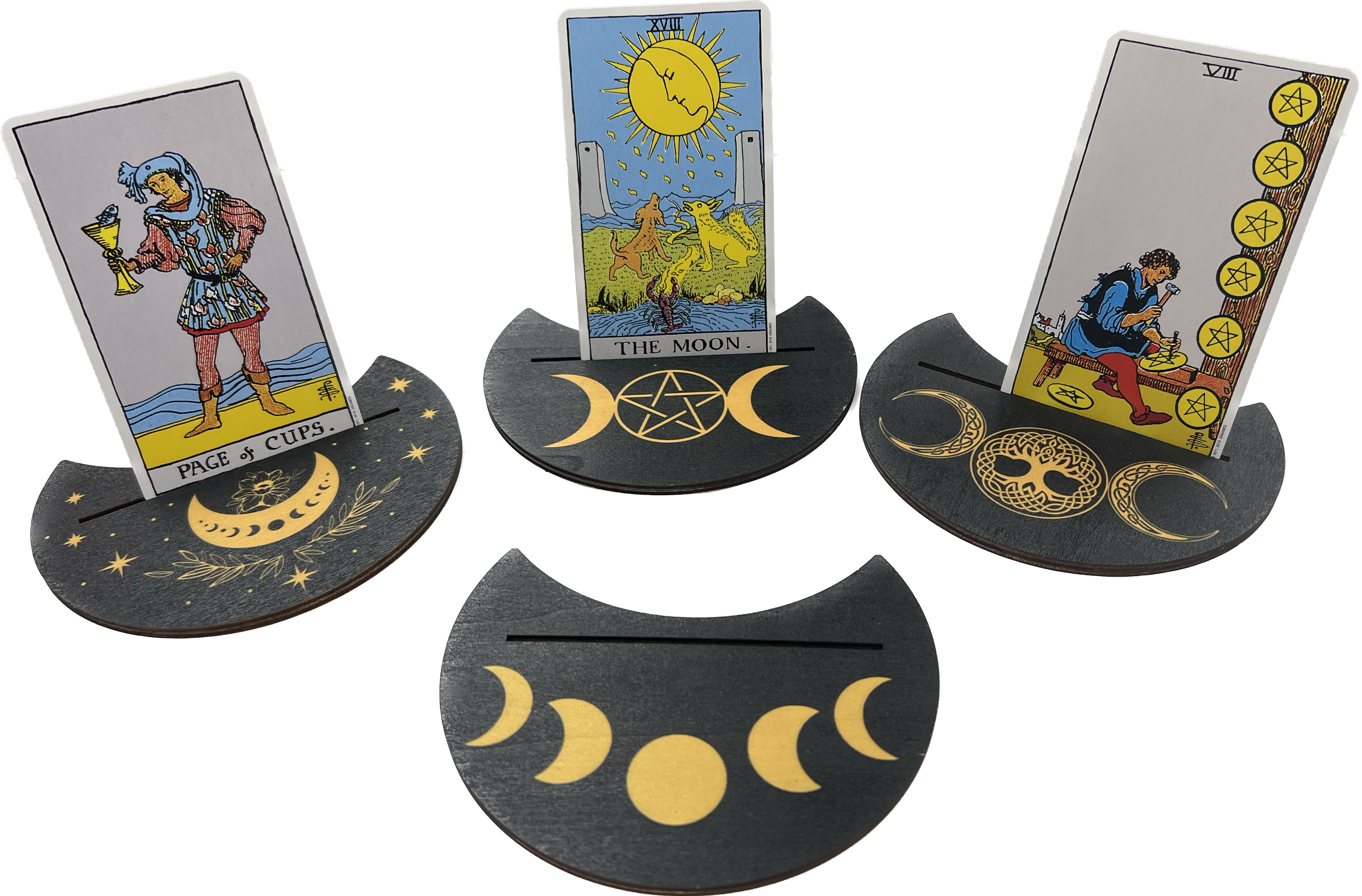 Crescent Moon Tarot Card Stand with Triple Moon &amp; Tree of Life