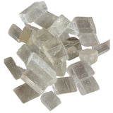 Tumbled Iceland Spar stones with a smooth, polished finish and a translucent, clear appearance. The stones may exhibit a double refraction property, causing objects viewed through them to appear doubled.