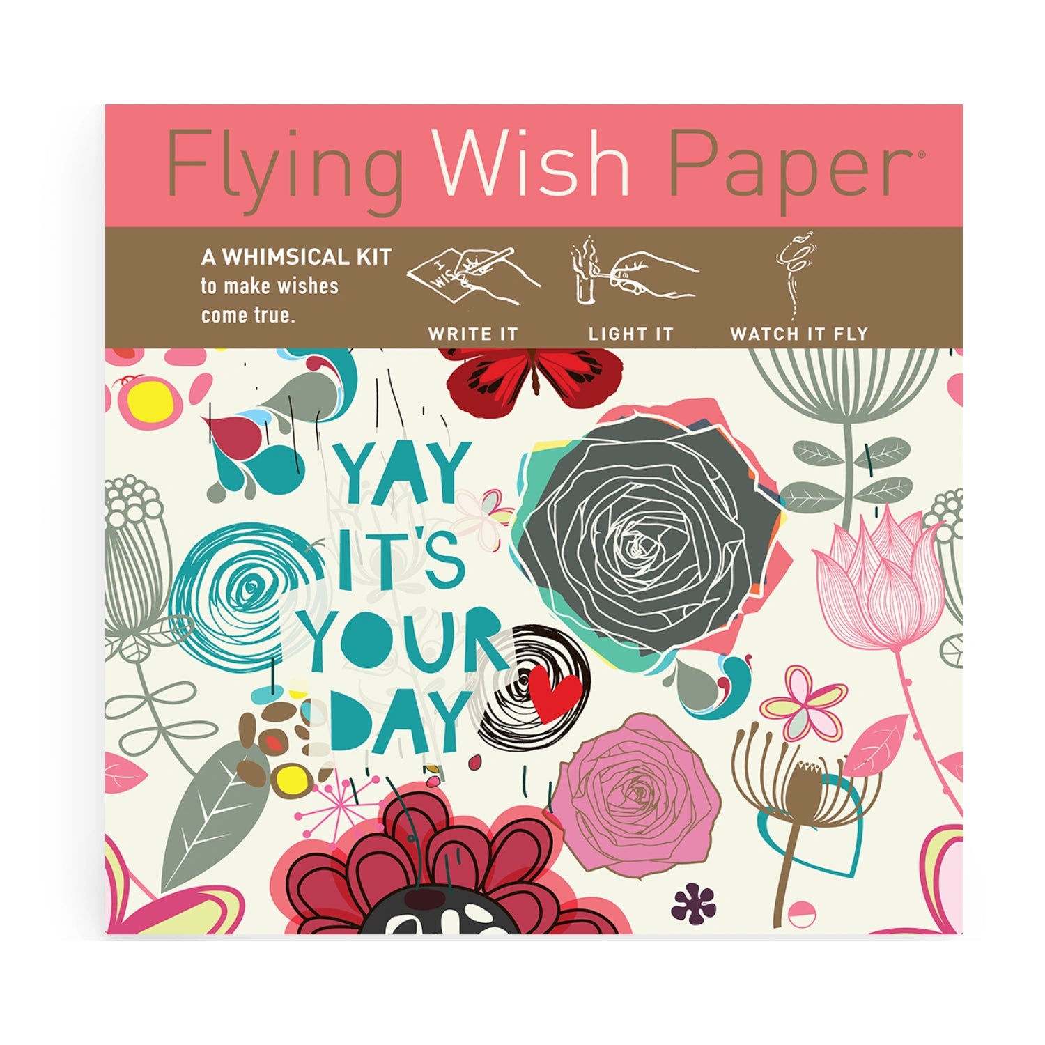 Flying Wish Paper kit with "Yay It's Your Day" message and flower illustration.