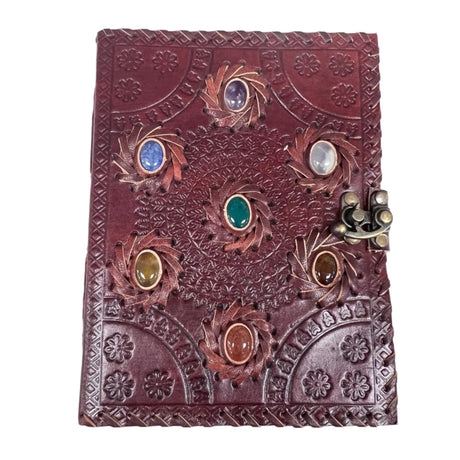 Leather journal deep down with 7 stones of the chakra colors 