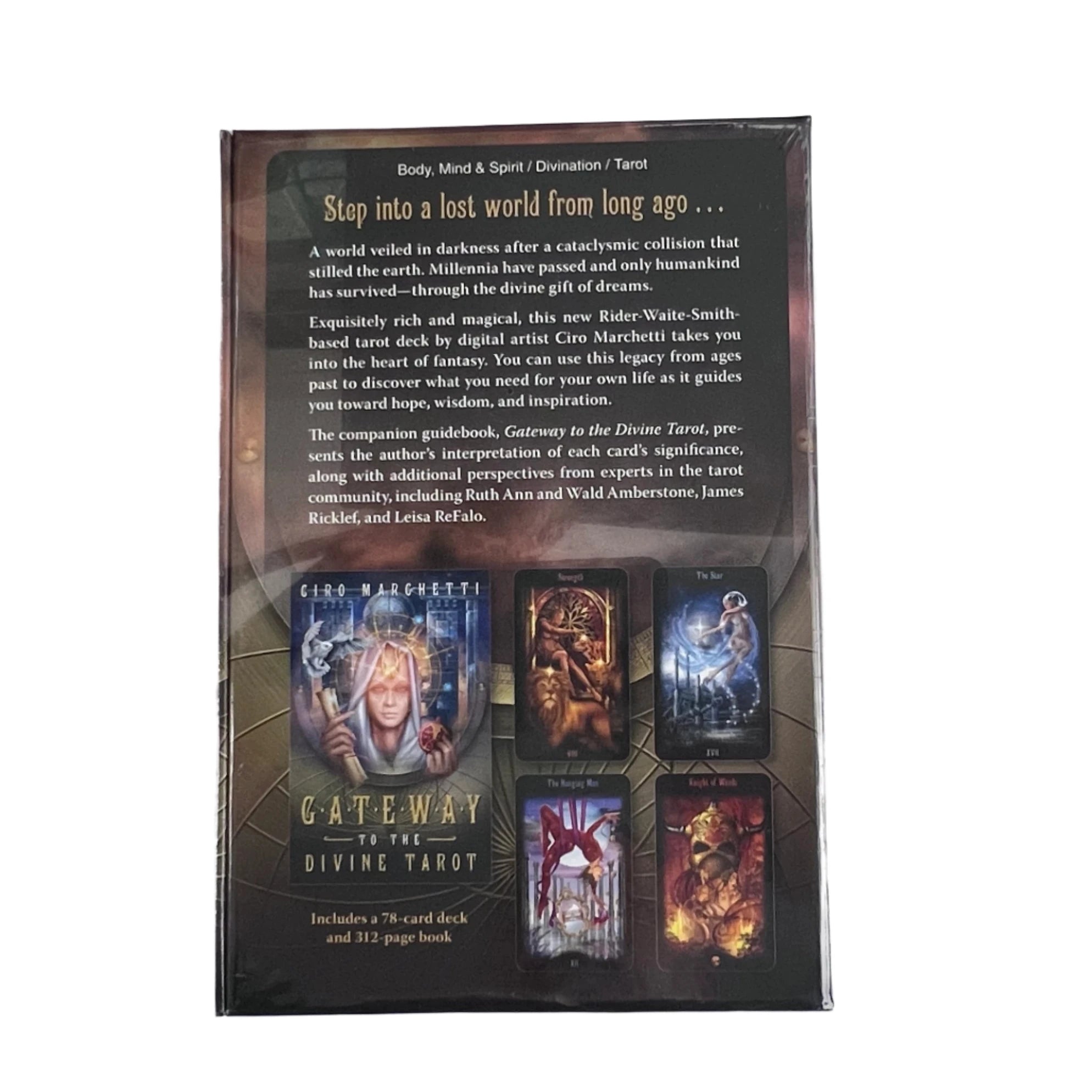 legacy of divine back of box with writing and card images 
