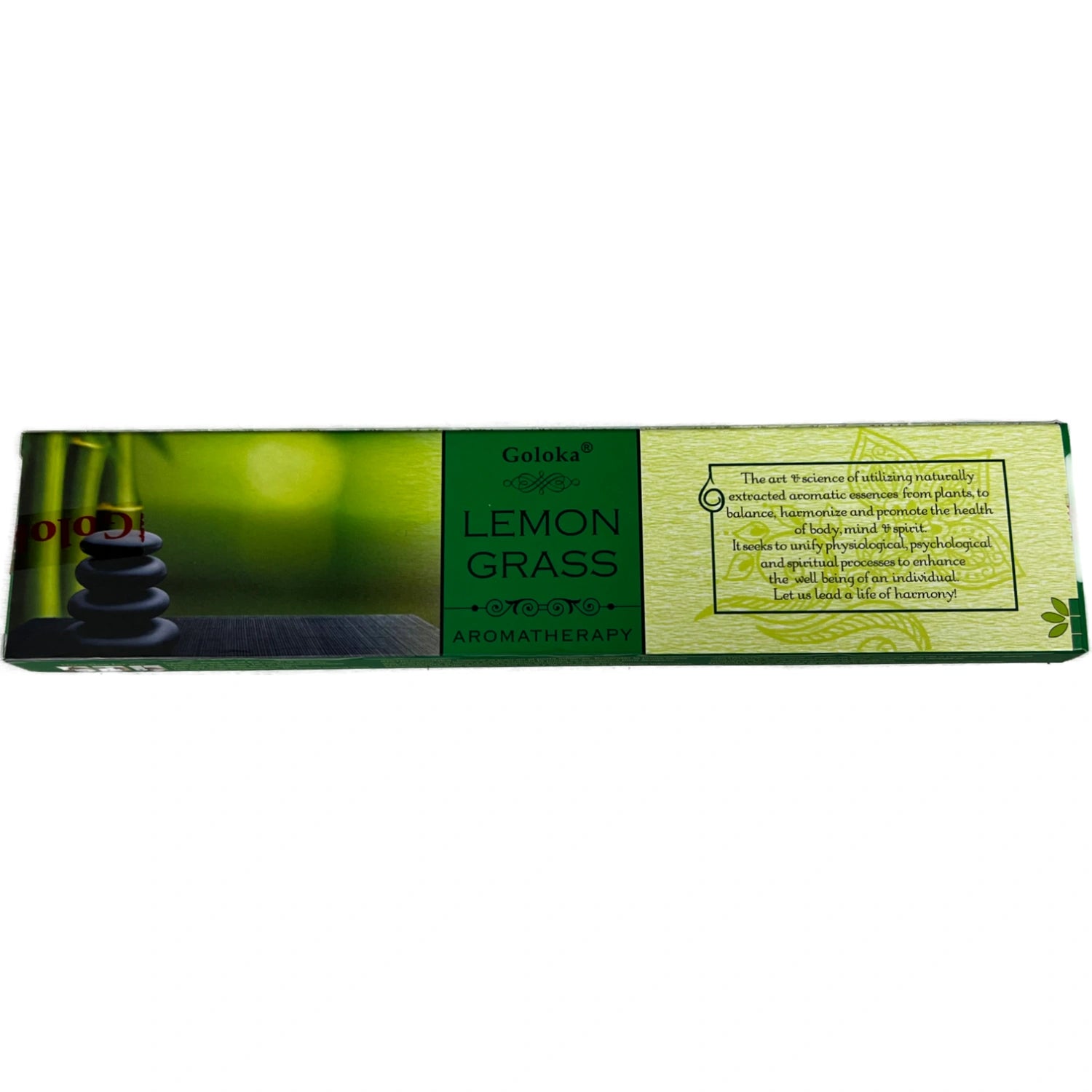 Goloka Lemon Grass Incense Sticks in a green box.