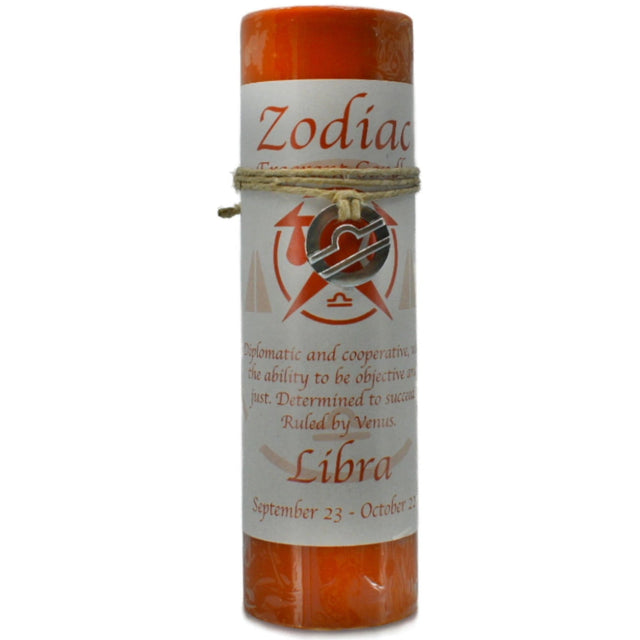 Orange candle with "ZODIAC" and "LIBRA" labels.