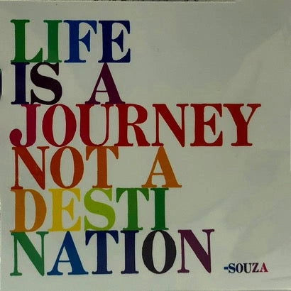 Life is a Journey magnet with inspirational quote by Souza, featuring colorful text.