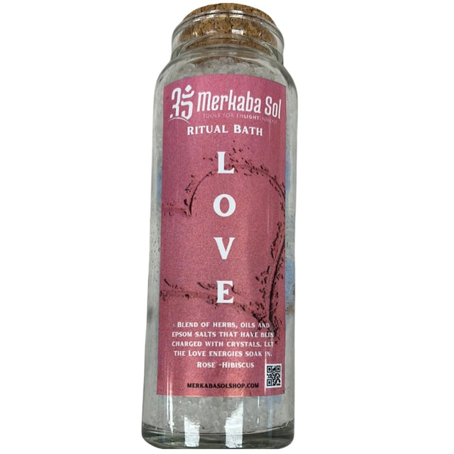 Love Ritual Bath - Love Ritual Bath mix inside a clear glass bottle with cork lid