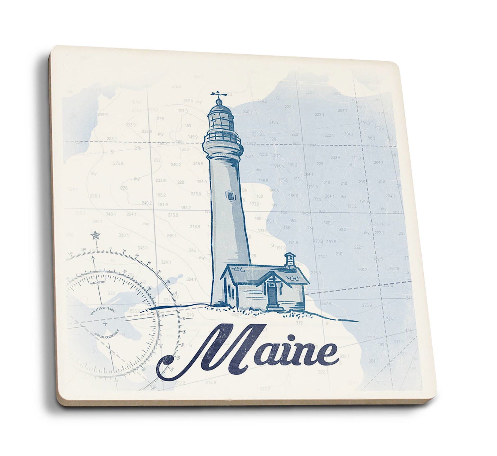 Maine Lighthouse Blue Ceramic Coaster - 