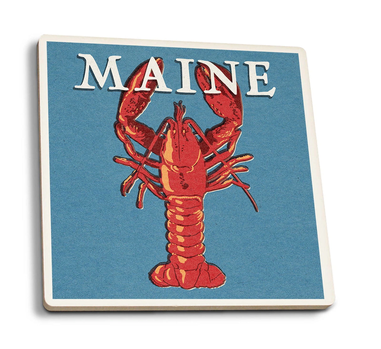 Ceramic coaster with "MAINE" and lobster.