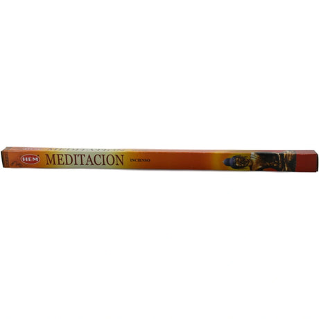 Hem Meditation Incense Sticks in an orange box.