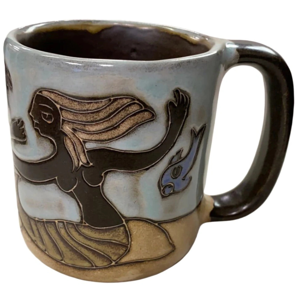 Stoneware mug with mermaid design.