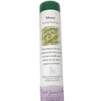 Money Pillar Candle - green pillar candle with white label and writing Money Candle 