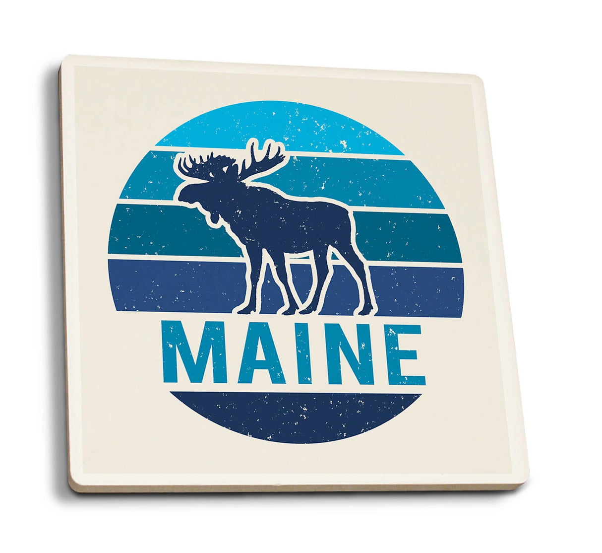 Ceramic coaster with "MAINE" and moose silhouette.