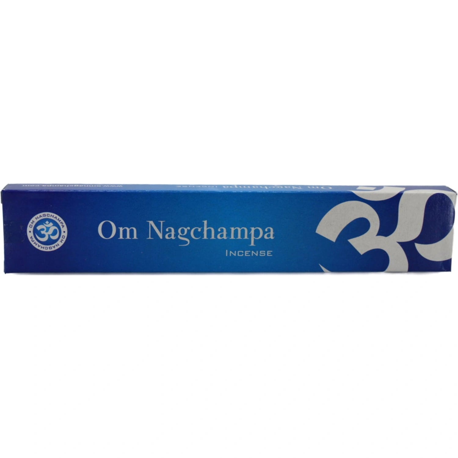 Om Nag Champa Incense Sticks in a blue box.