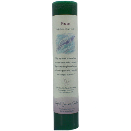 Peace Pillar Candle - Peace Pillar Candle.  Burn this candle to create a tranquil environment and to quiet the mind.  This dark green candle is scented with Vanilla, Clove, Myrrh, Caraway Seeds and Ginger Root essential oils.