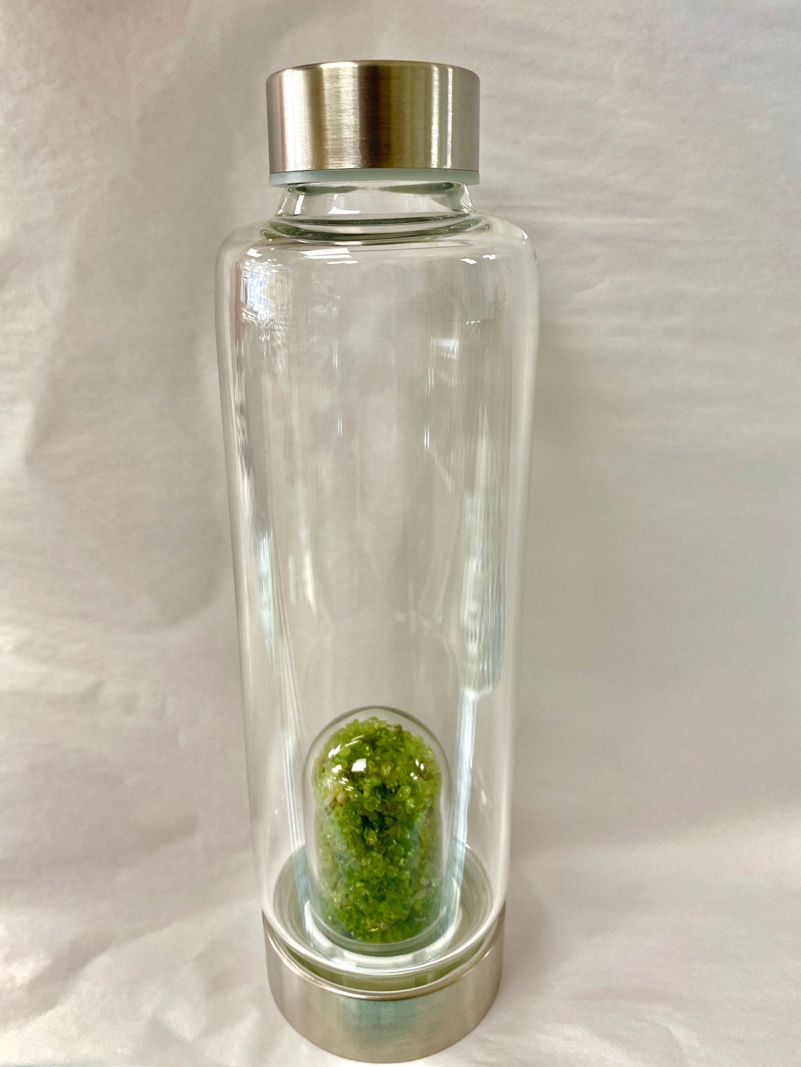 Peridot Gemstone Infusion Glass Water Bottle - 