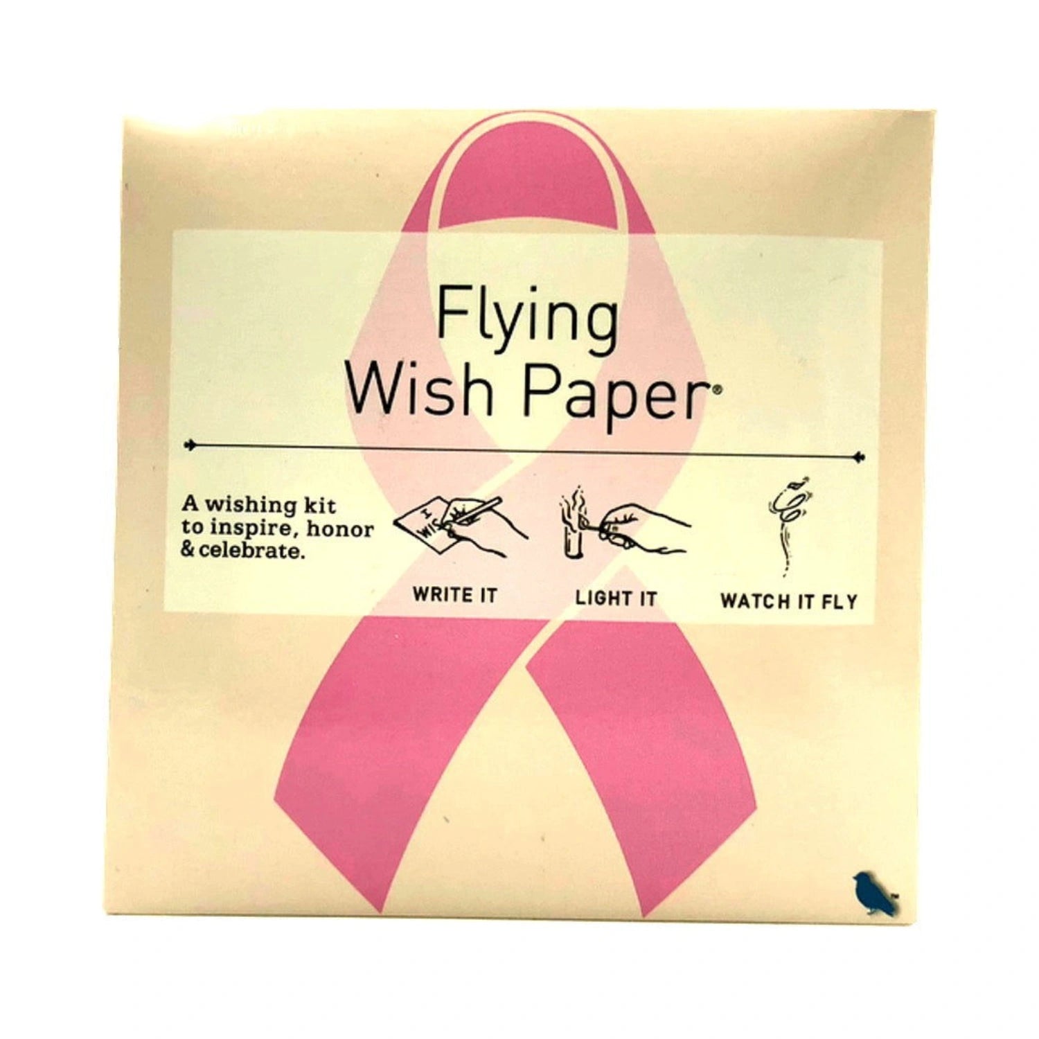 Flying Wish Paper kit with pink ribbon illustration.