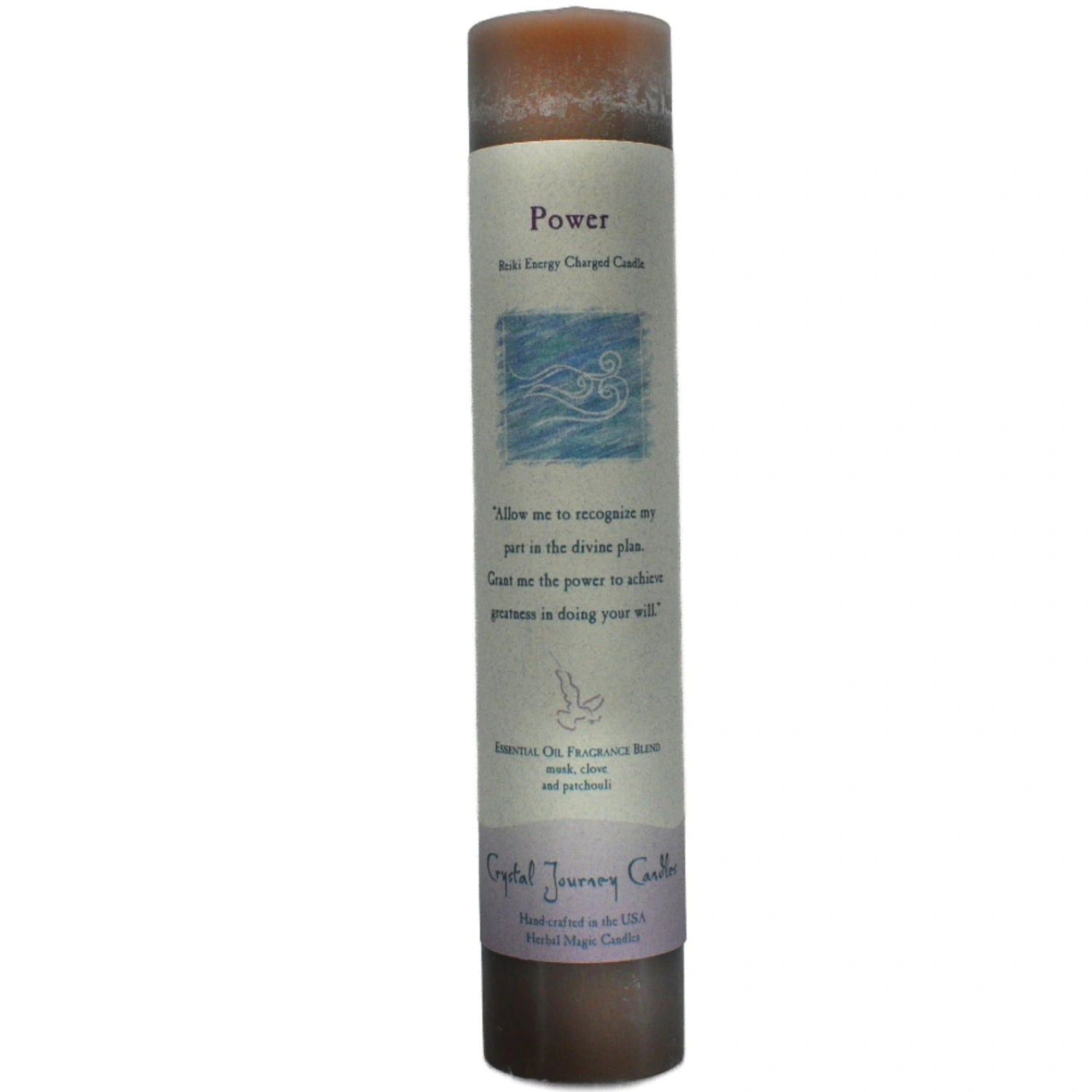 Brown candle with "POWER" label.