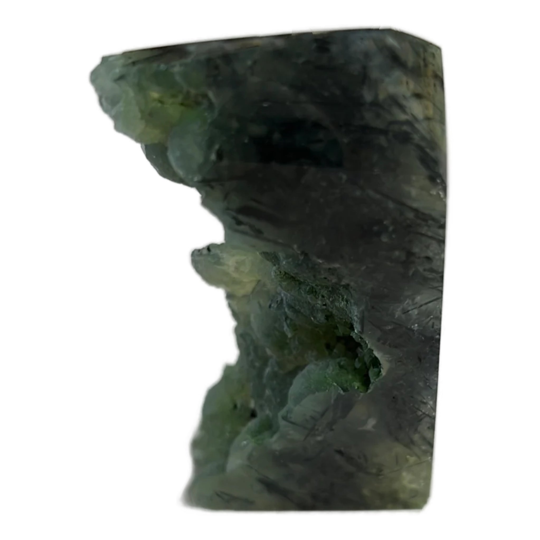 green crystal  standing on cast end Prehnite freeform