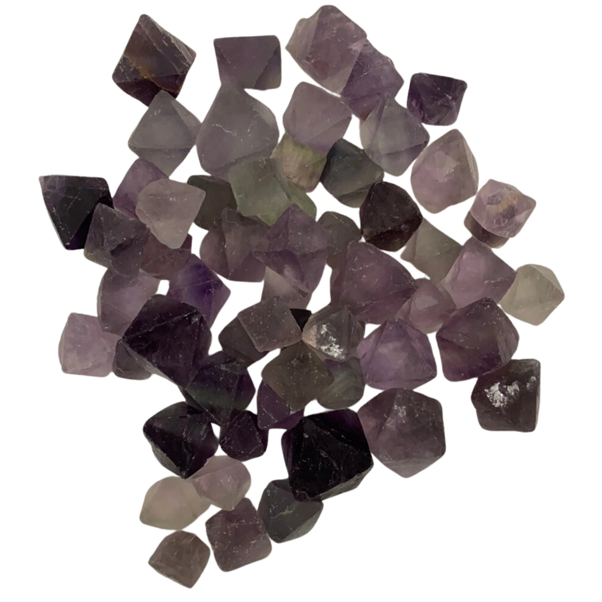 Purple Fluorite Cleaver Tumbled - Smooth, polished purple fluorite octahedrons with varying shades.