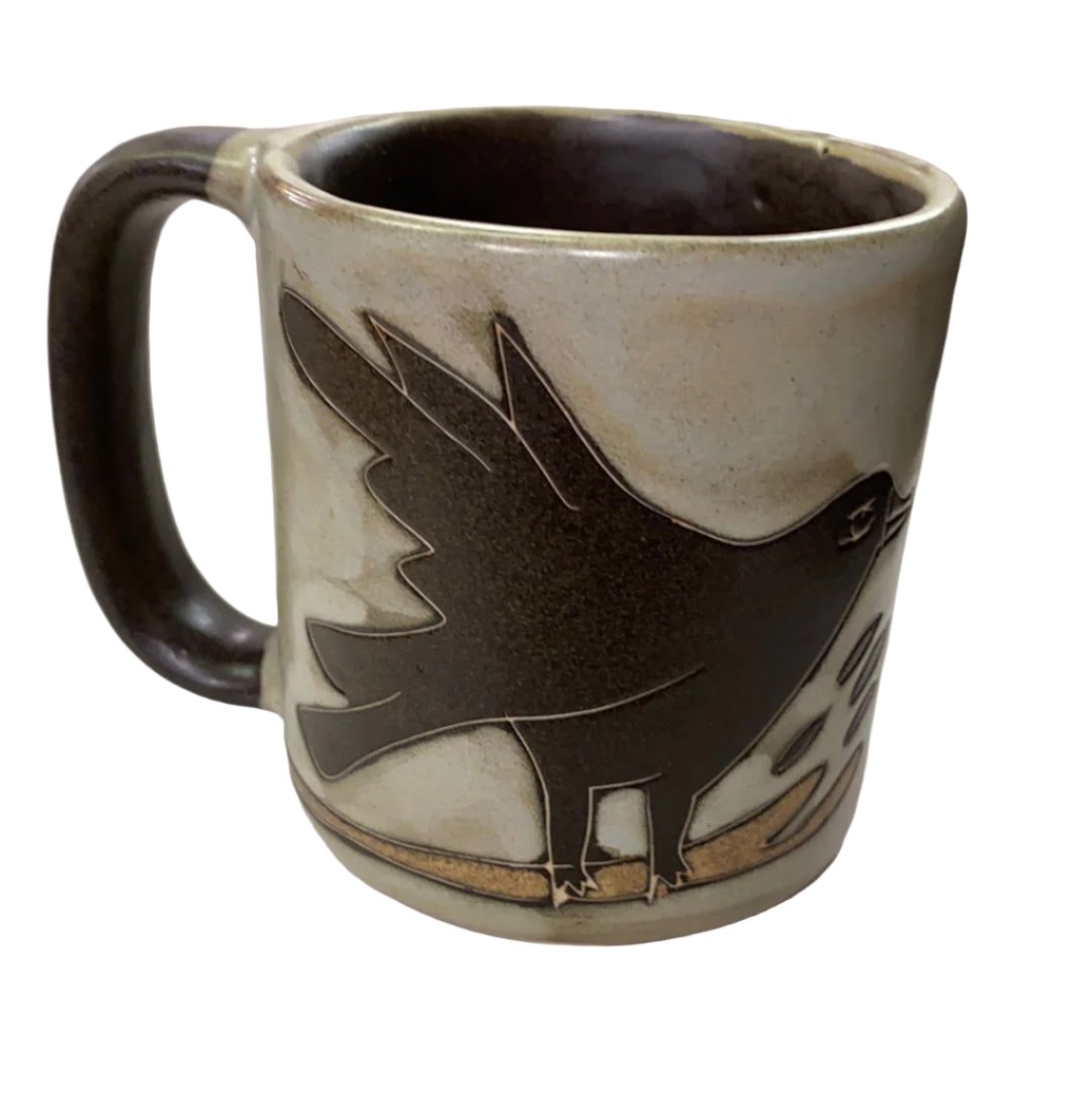 Raven Mug 16oz - other side of mug with raven and its wings outstretched 