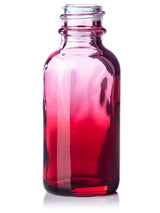 1 oz red-shaded clear glass boston round bottle with plastic cap