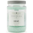 Clear plastic jar filled with green Epsom salt crystals. The label reads "Heartland Fragrance Epsom Spa Soak Refresh Eucalyptus & Mint" and includes the net weight (850g/30oz).