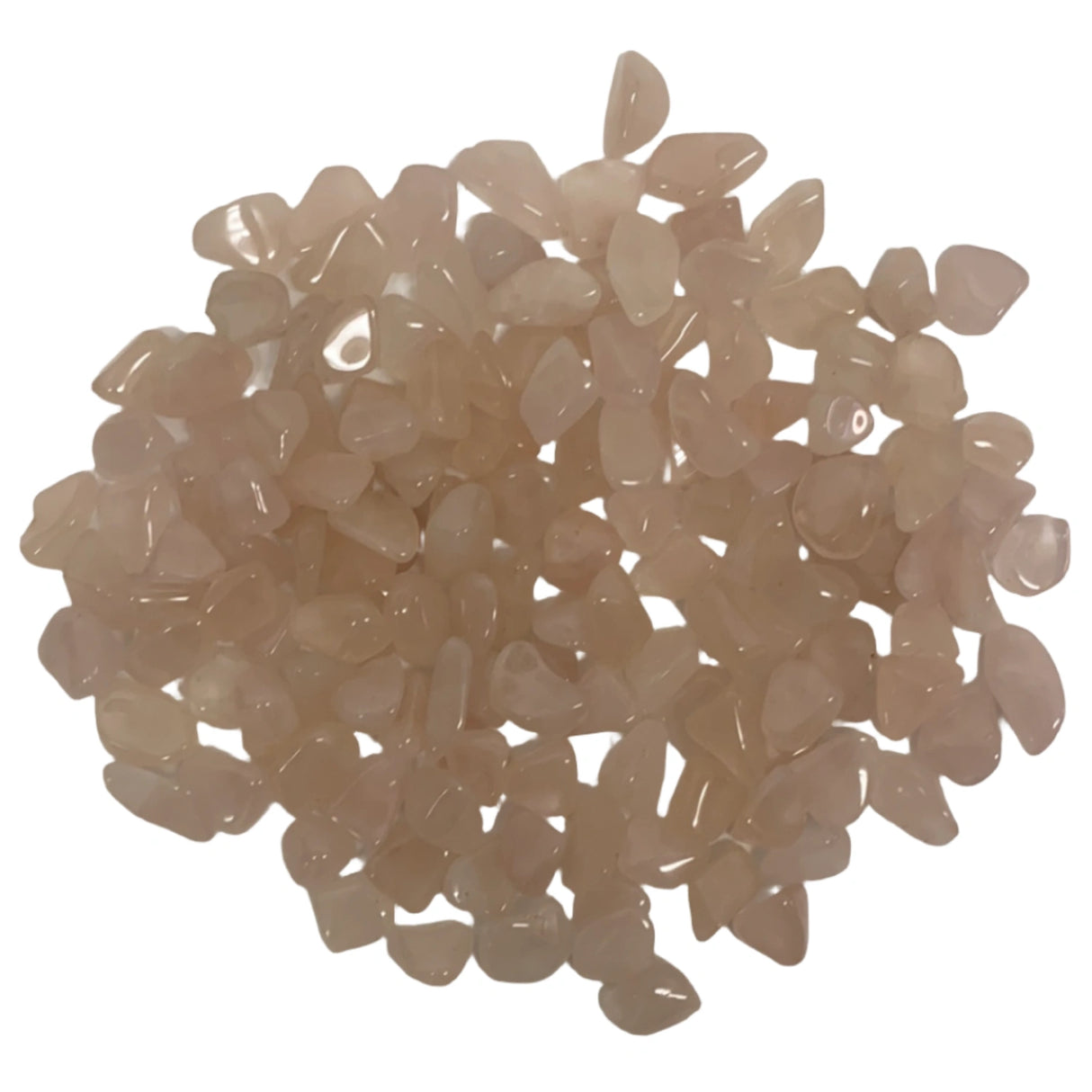 Rose Quartz Tumbled sm - Polished rose quartz stones with smooth surfaces.